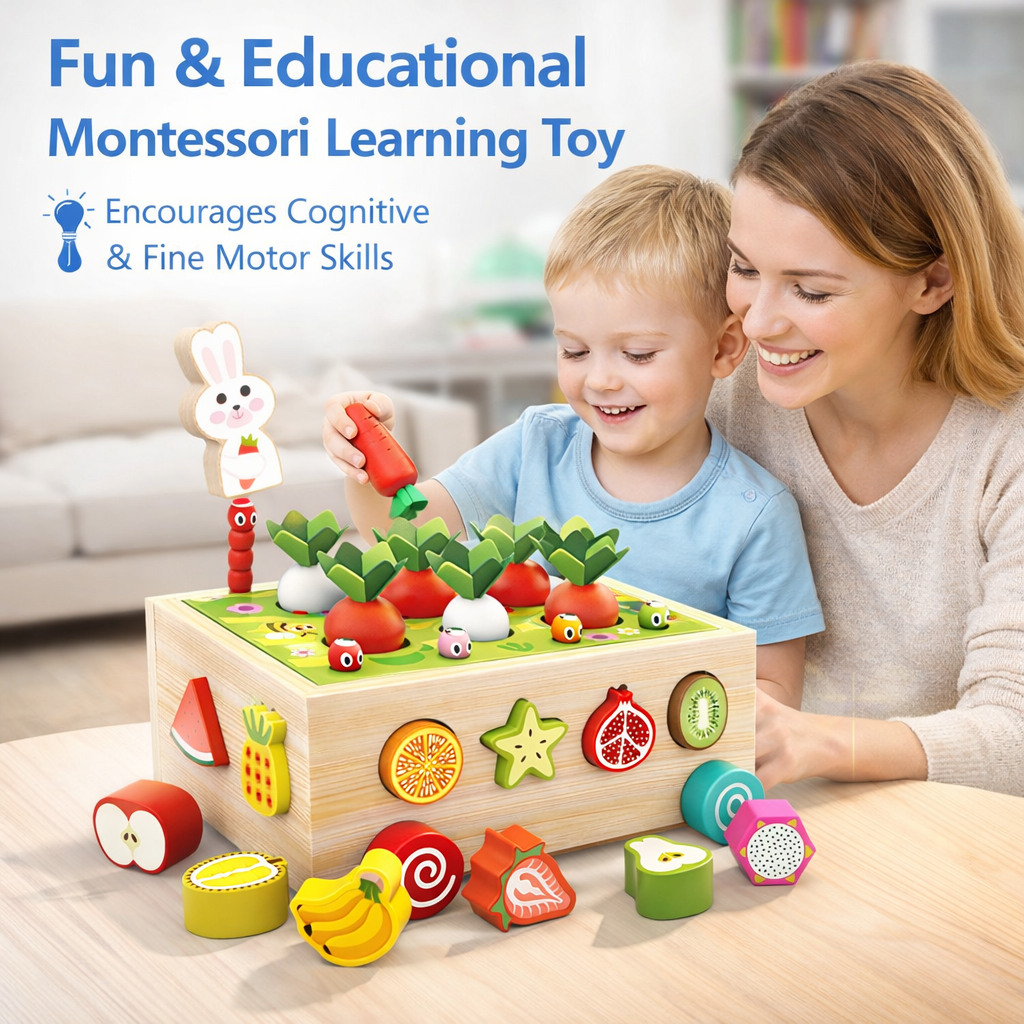 Montessori Wooden Carrot Harvest Shape Sorting Educational Toy for Toddlers &amp; Girls Preschool Learning Toy