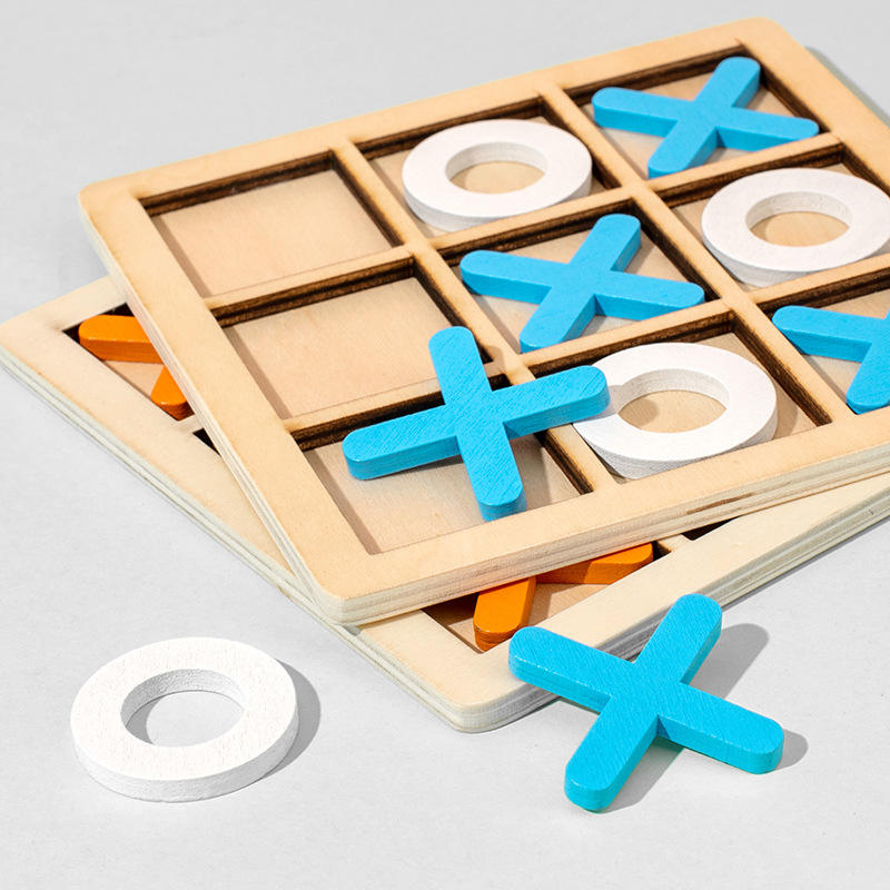Wood Tic Tac Toe Board Game Funny Toy Indoor Portable Two-Player Interactive Tabletop Game Children's