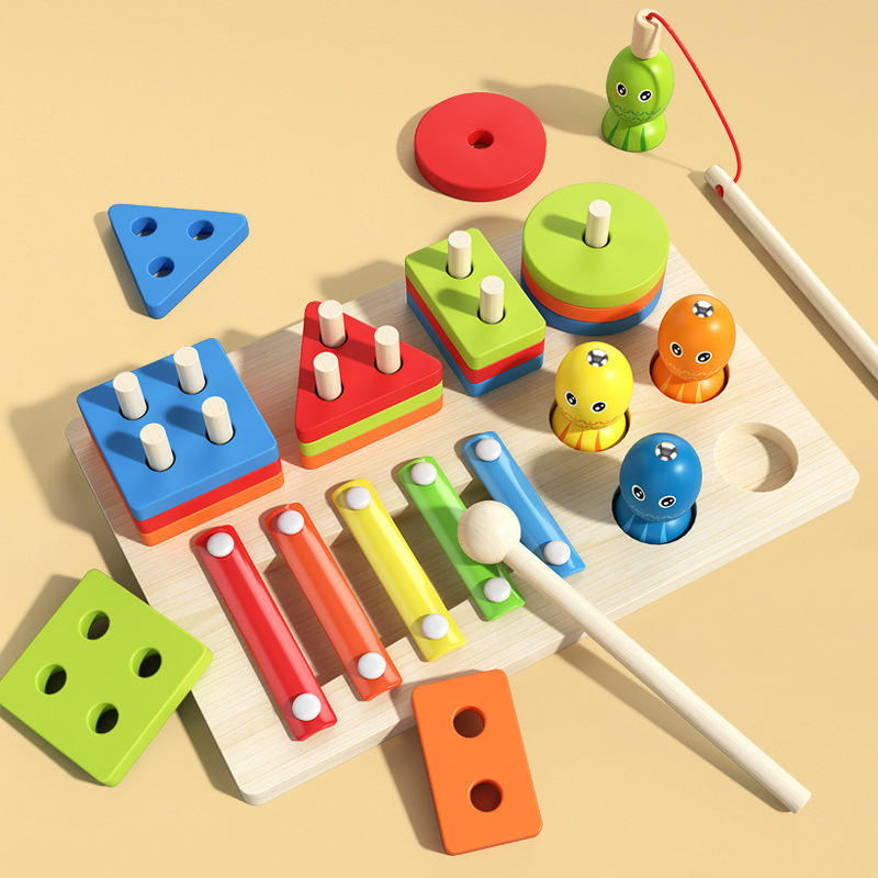 CPC CE Children Color Shape Recognition Magnetic Fishing Game Wooden Sorting Stacking Toys