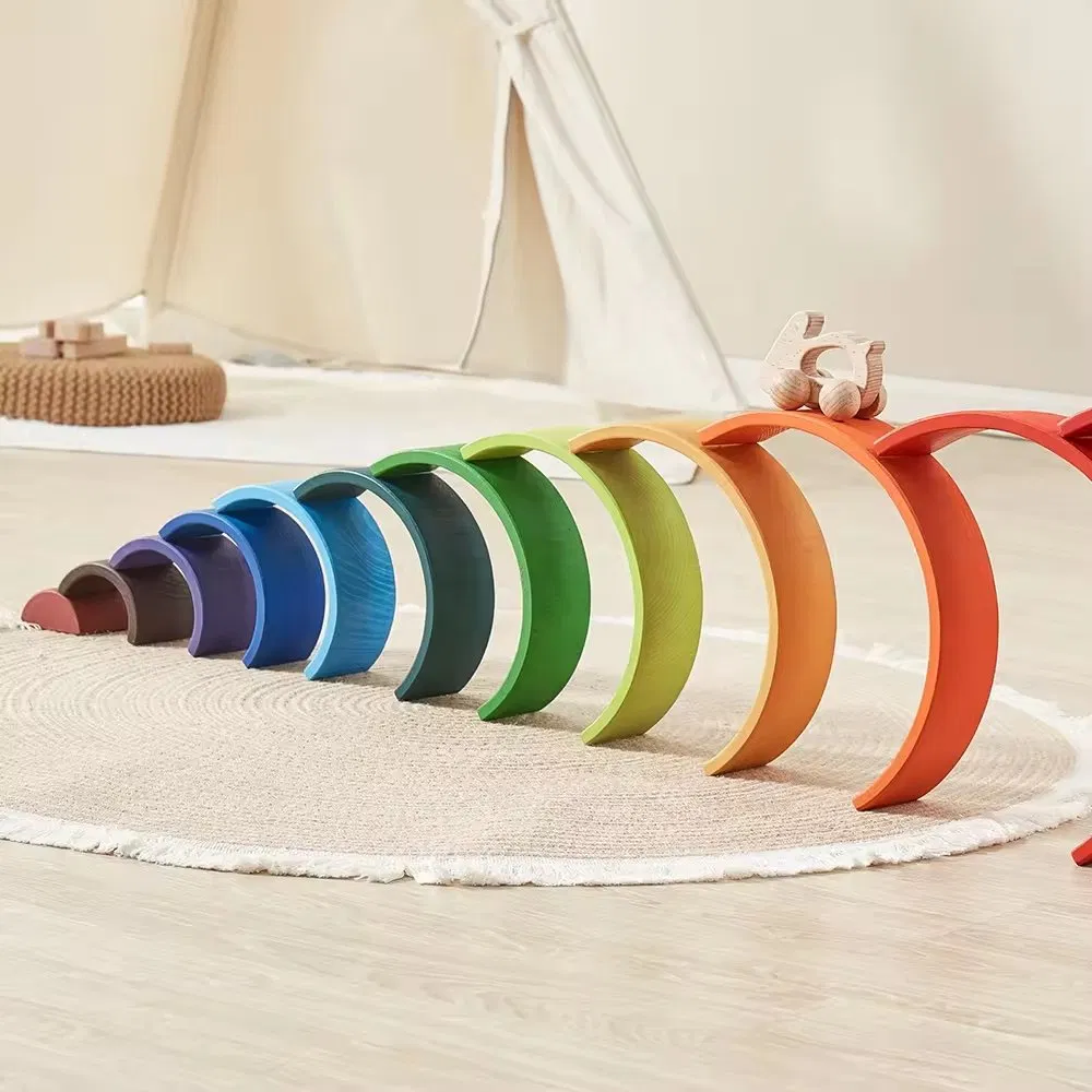 B2b Boori Only Children's DIY Wooden Construction Building Blocks Educational Rainbow Toy for Kids