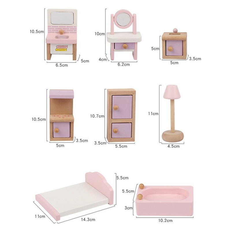 Wholesale Kids Wooden Doll House Pink Miniature Pretend Play Furniture Toy for Girls DIY Usage