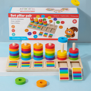 CPC CE Certified Colorful Wooden Stacker Matching Puzzle Toy Stacking Rings Sorting And Counting Games