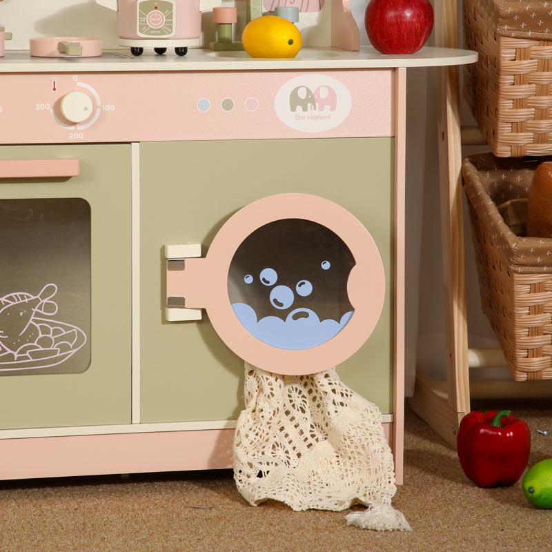 Unisex Customizable Pink &amp; Green Wooden Play Kitchen Set Kids' DIY Educational Toy Mini Cook Kitchen for Preschoolers