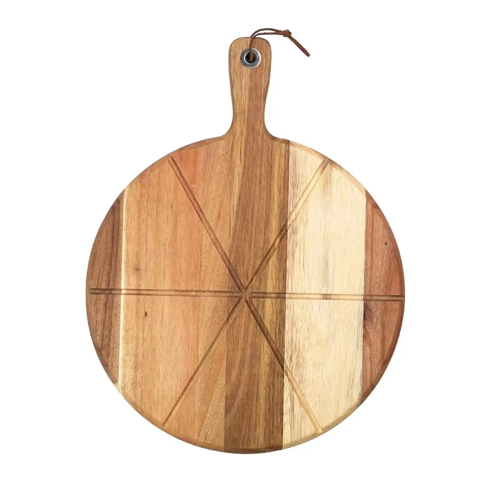 Acacia Wood Pizza Cutting Board — elegant serving board with precision cutting groove
