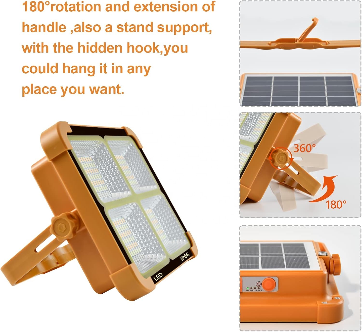 Portable 300W Solar Rechargeable LED Flood Light Super Bright IP66 Mobile Power Warning Light for Outdoor Camping Plastic Lamp