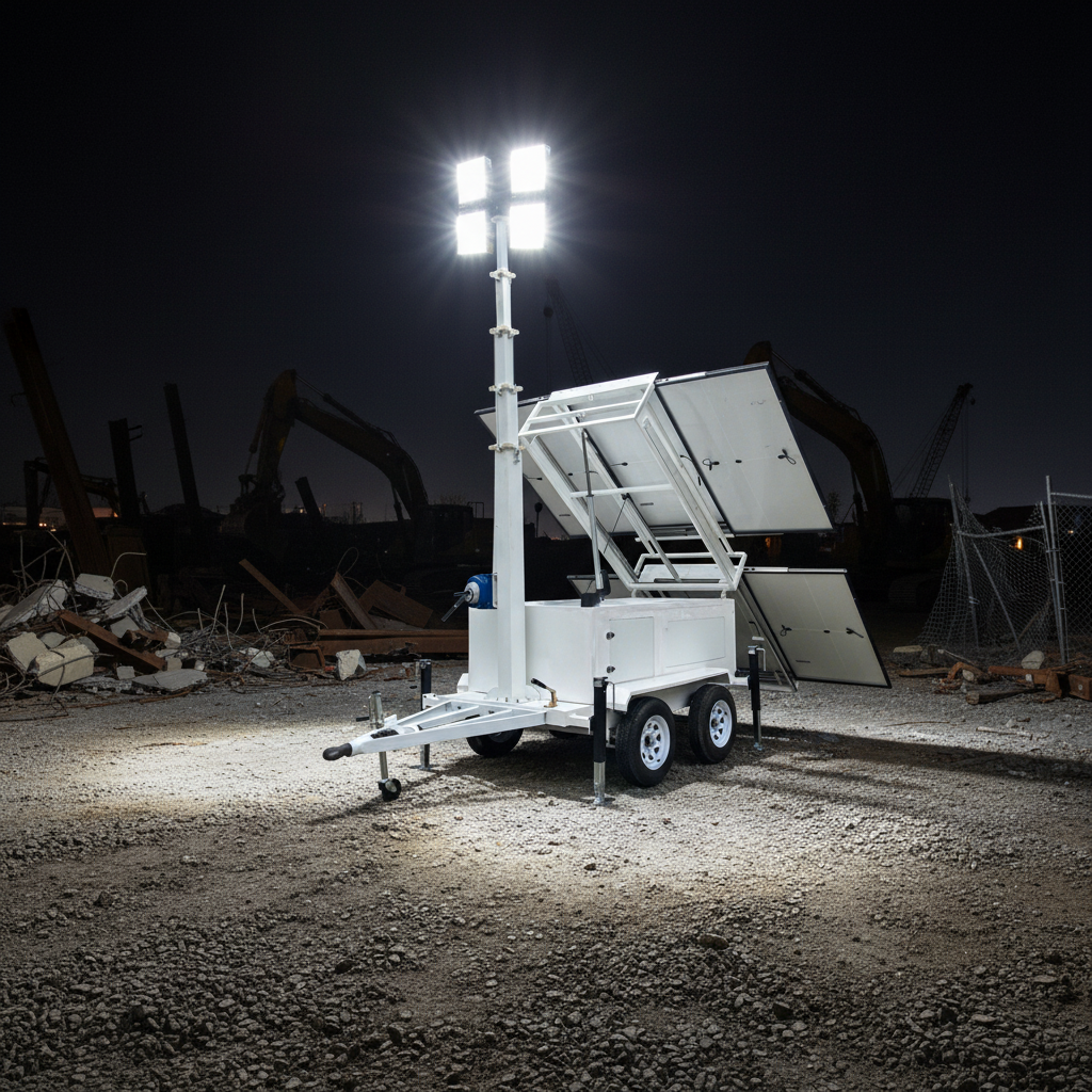 Mobile Diesel Solar LED Light Tower 4x200W Remote Control 8h Endurance Time AC Load Support Run Drills Lights Simultaneously