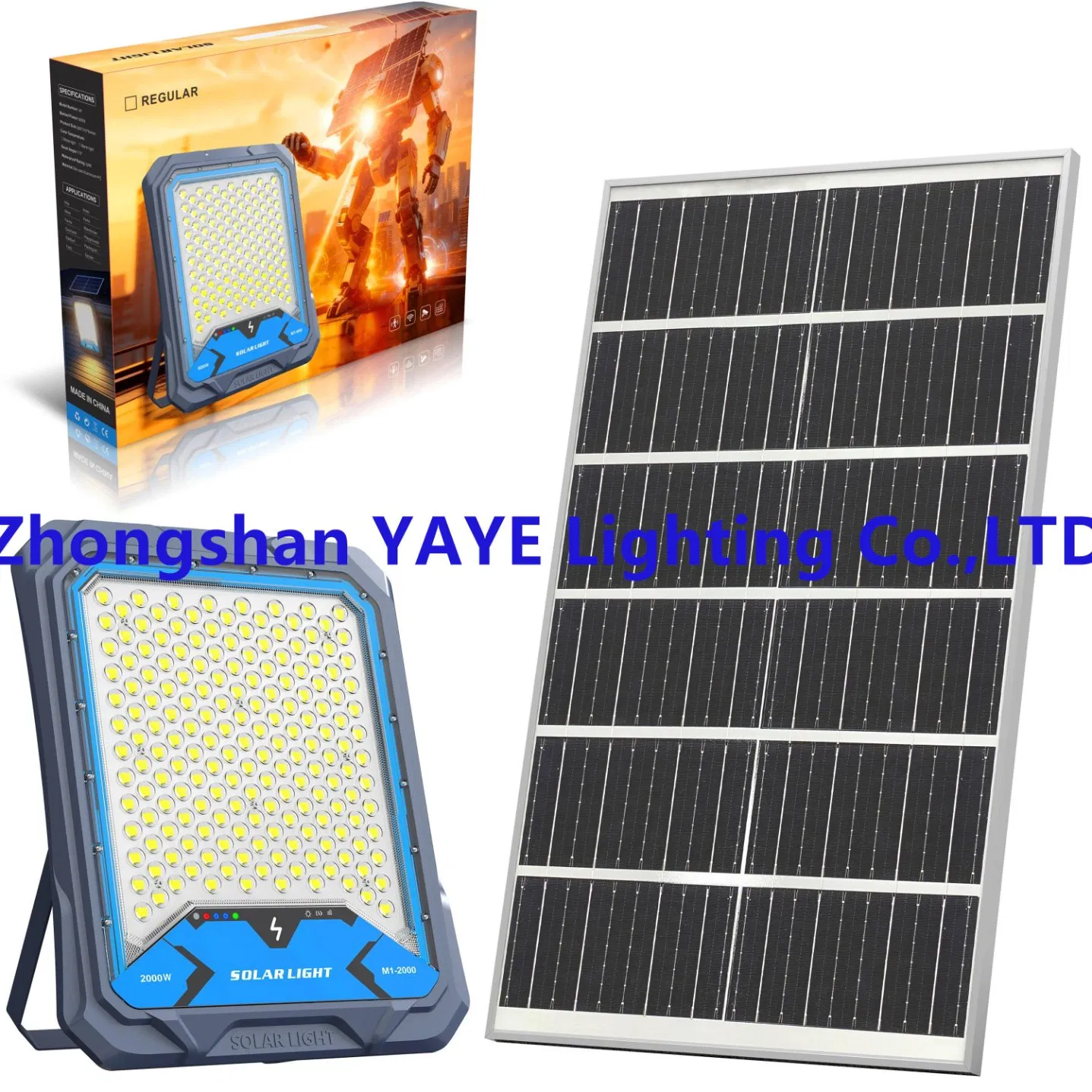 Yaye Hot Sell High Power Factory Price WiFi/4G 2000W SMD Outdoor Waterproof IP66 Aluminum 3 Years Warranty Remote Controller Large Stock Solar LED Flood Light