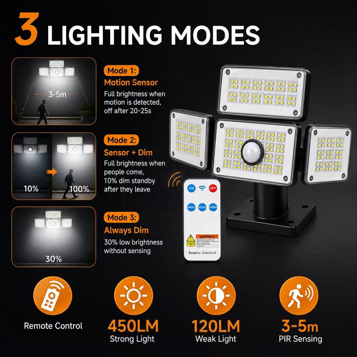 Wall Lamp Powered Garden Lights Solar Flood Led 4 Head Outdoor Yard Decor Garage Light With Remote Control Security Flood
