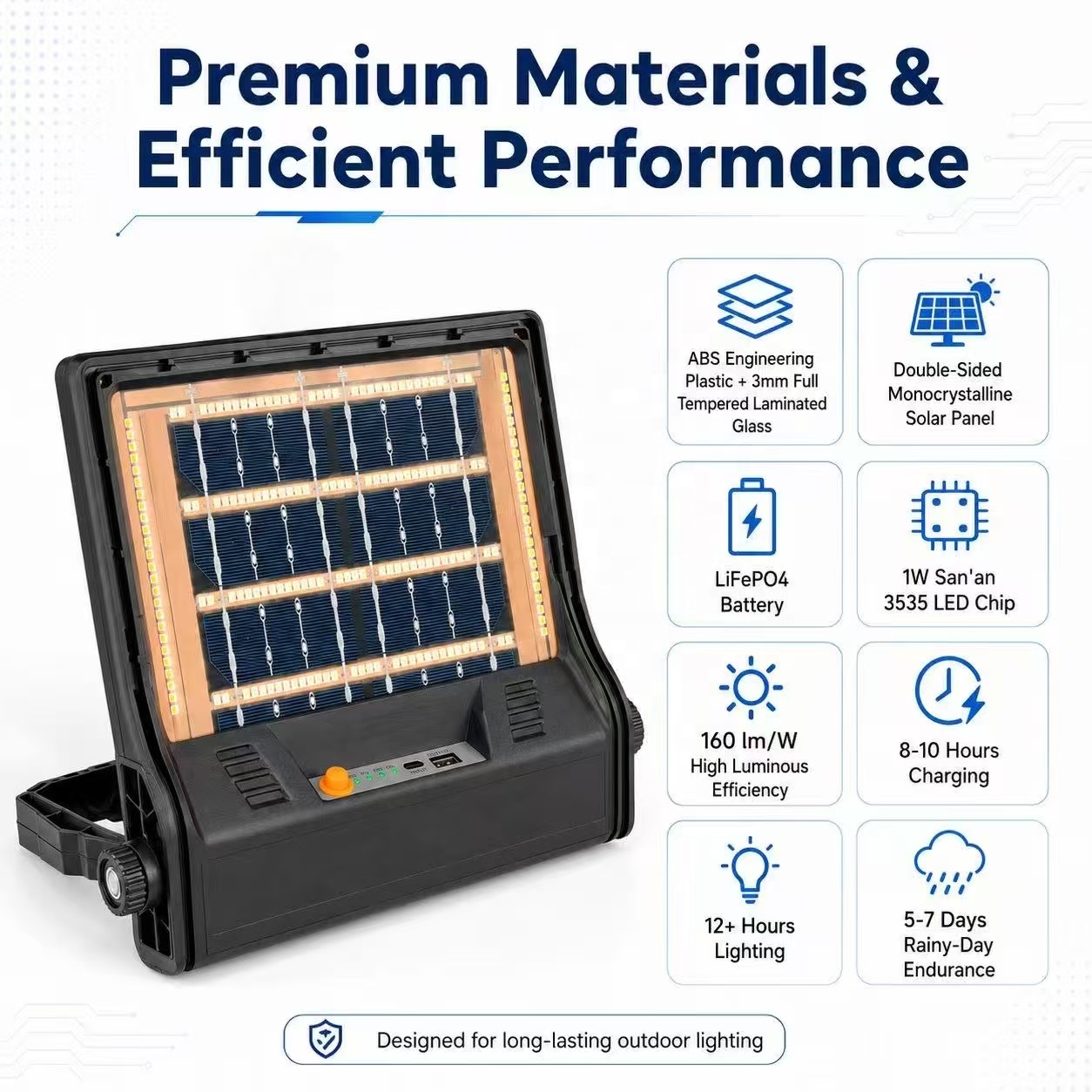 Factory Wholesale Portable Work Light Durable Rechargeable IP65 200W Solar Charging ABS Materials Emergency Flood Light