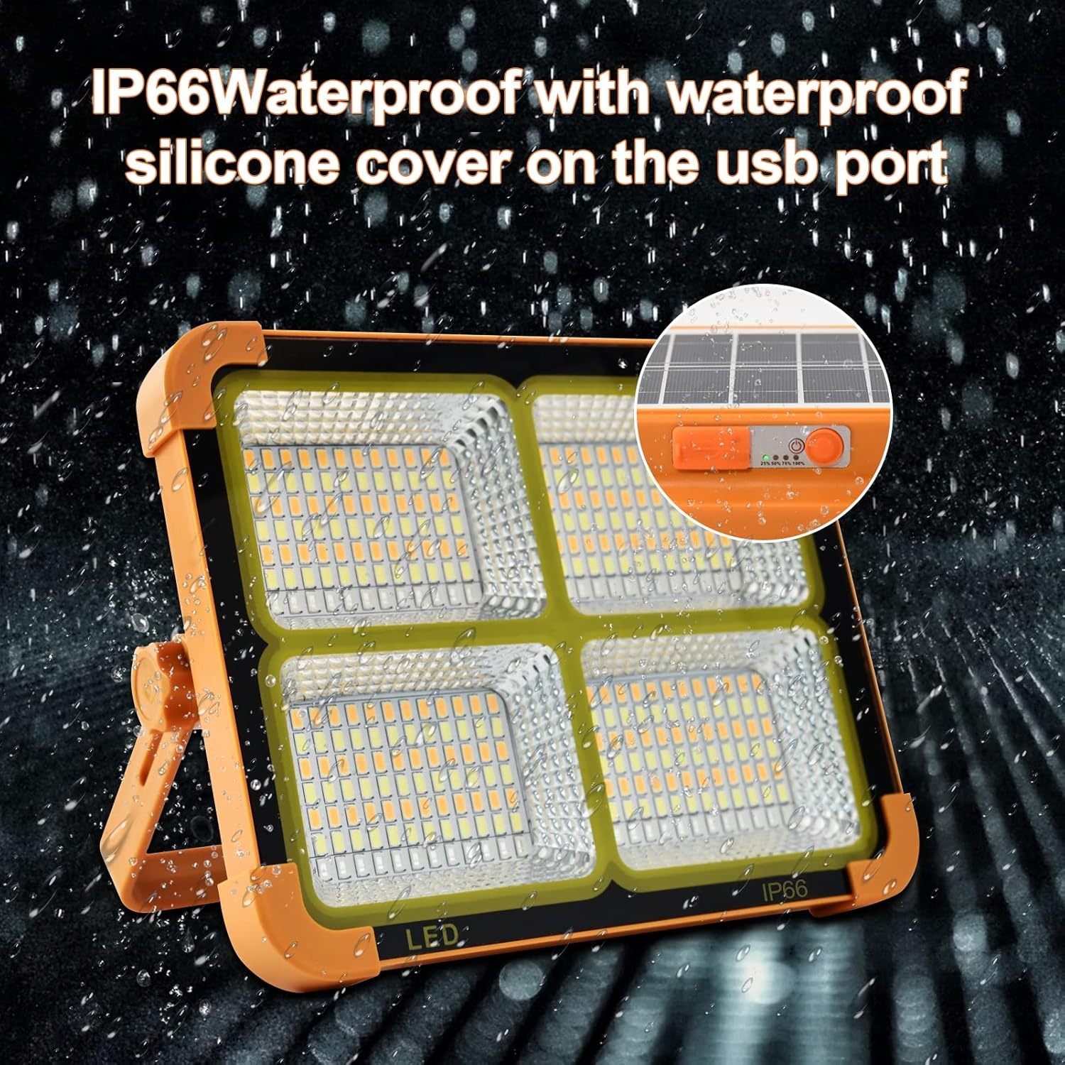 Portable 300W Solar Rechargeable LED Flood Light Super Bright IP66 Mobile Power Warning Light for Outdoor Camping Plastic Lamp