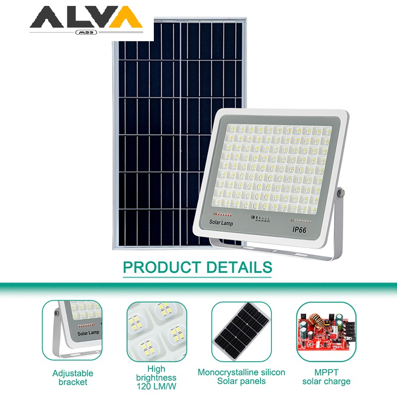 Alva 100W High Power LED Solar Light LED Flood Light with Remote Control Light Control Digital Display Timing Remote Control Light Control Energy Saving Lamp