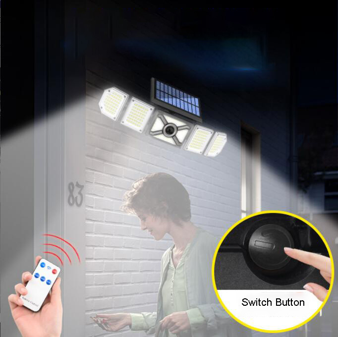 Energy Saving Outdoor Adjustable Angle Solar Flood Wall Light 5LED Module Human Motion Sensor Auto Lighting for Wall Pathway