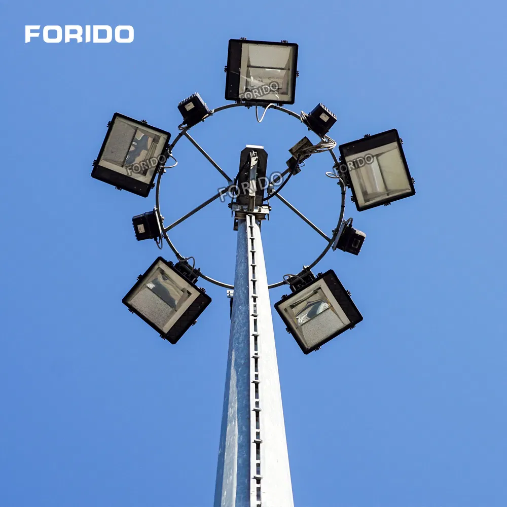 Forido 4IP65 6m 8m 10m 12m 15m 1500W 1200W 300W 400W Waterproof Outdoor Adjustable Solar LED Flood High Mast Lighting Light with Pole for Airport Sports Stadium