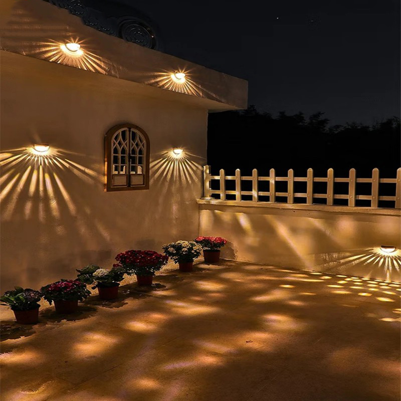 Outdoor Solar LED Flood Lights for Courtyard Balcony Garden Wall Decorations Semi-Circle Atmosphere IP55 Battery-Powered
