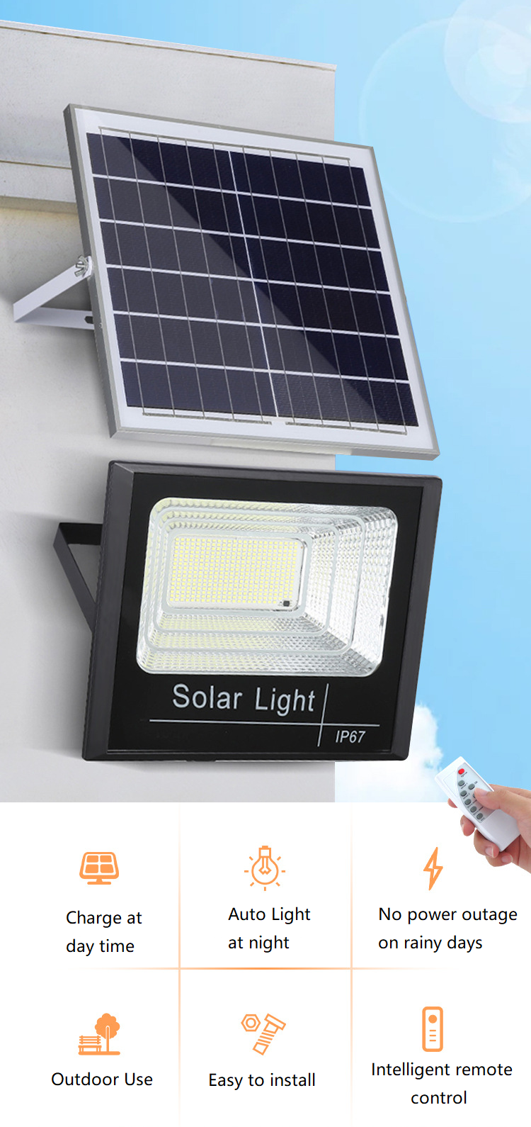 Solar Powered Flood Light IP67 Outdoor Waterproof 40-500w Led Solar Panel Light Superior Efficiency with Higher Battery Capacity
