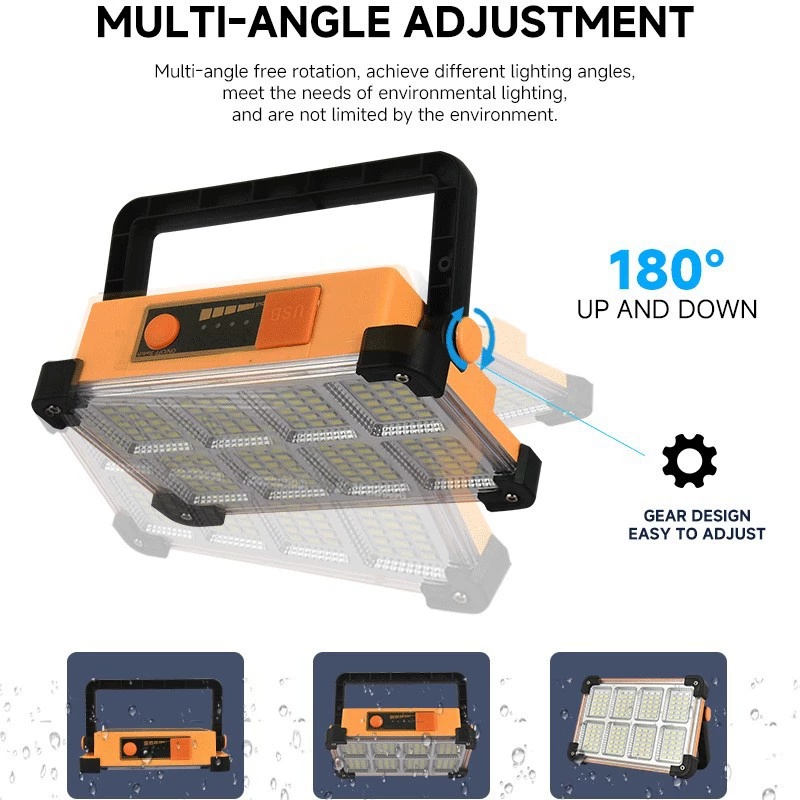 Hot Selling Solar Rechargeable LED Work Light Portable Flood Light IP66 Waterproof CRI90 CE Certified for Mechanic Camping