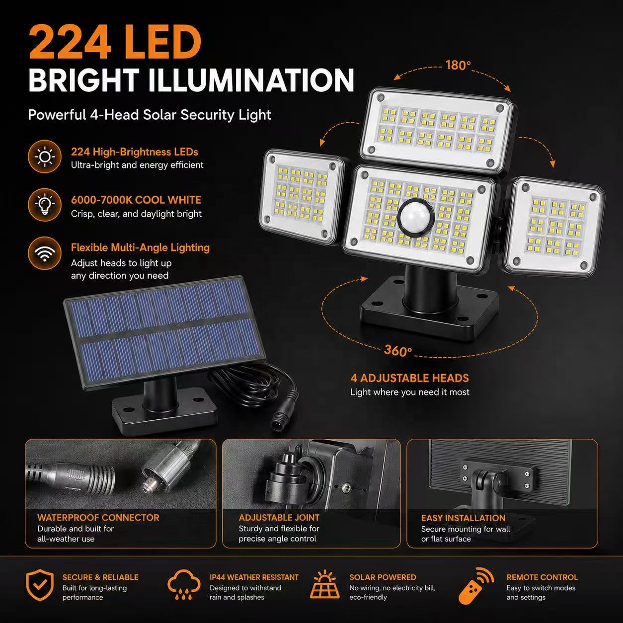 Wall Lamp Powered Garden Lights Solar Flood Led 4 Head Outdoor Yard Decor Garage Light With Remote Control Security Flood