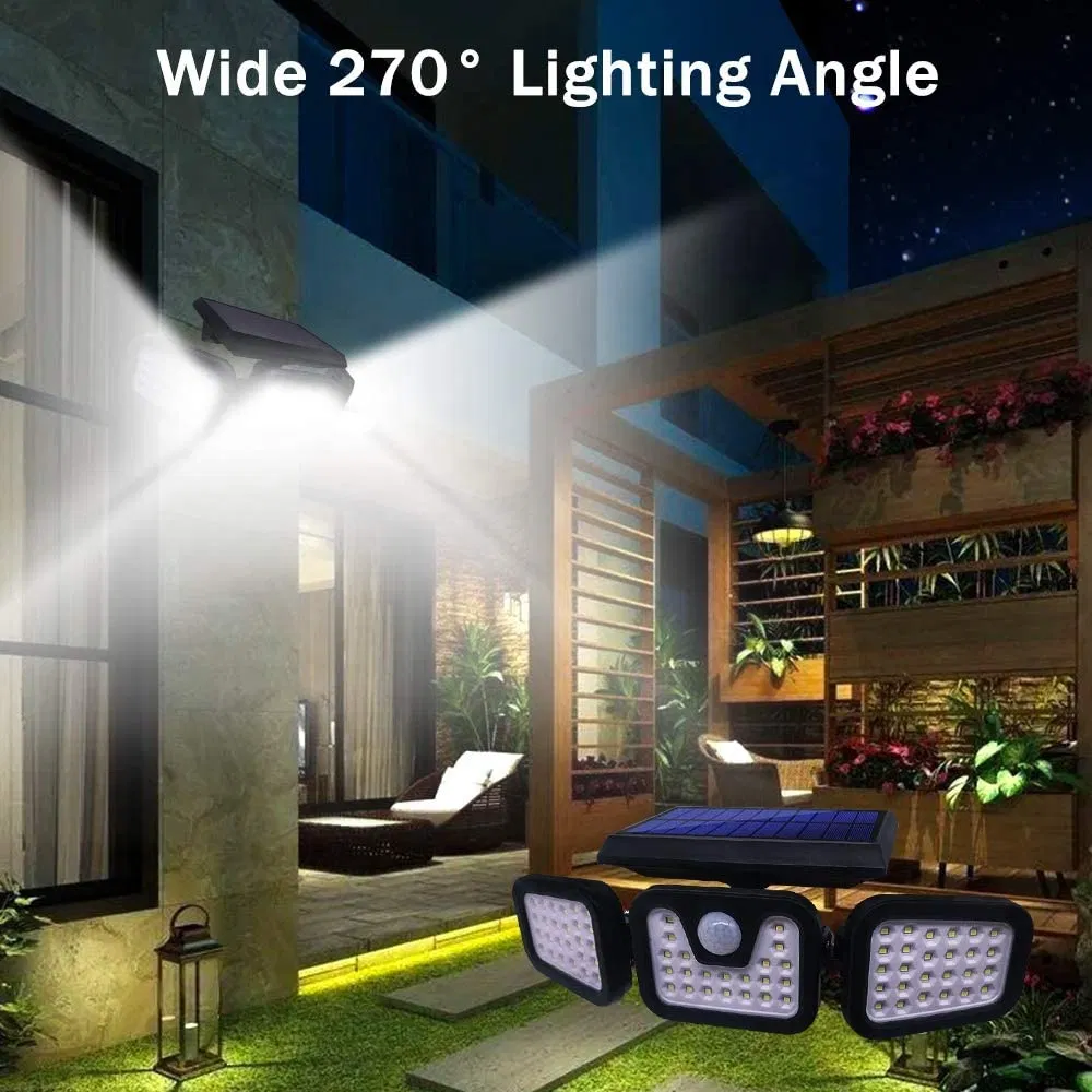 Solar Motion Sensor LED Flood Light 3-Head Waterproof Outdoor Security Lamp