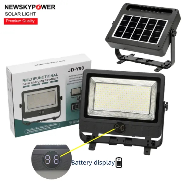 Adjustable Angle Floodlight Emergency LED RGBW Lamp with Solar Panel for Night Market Camping