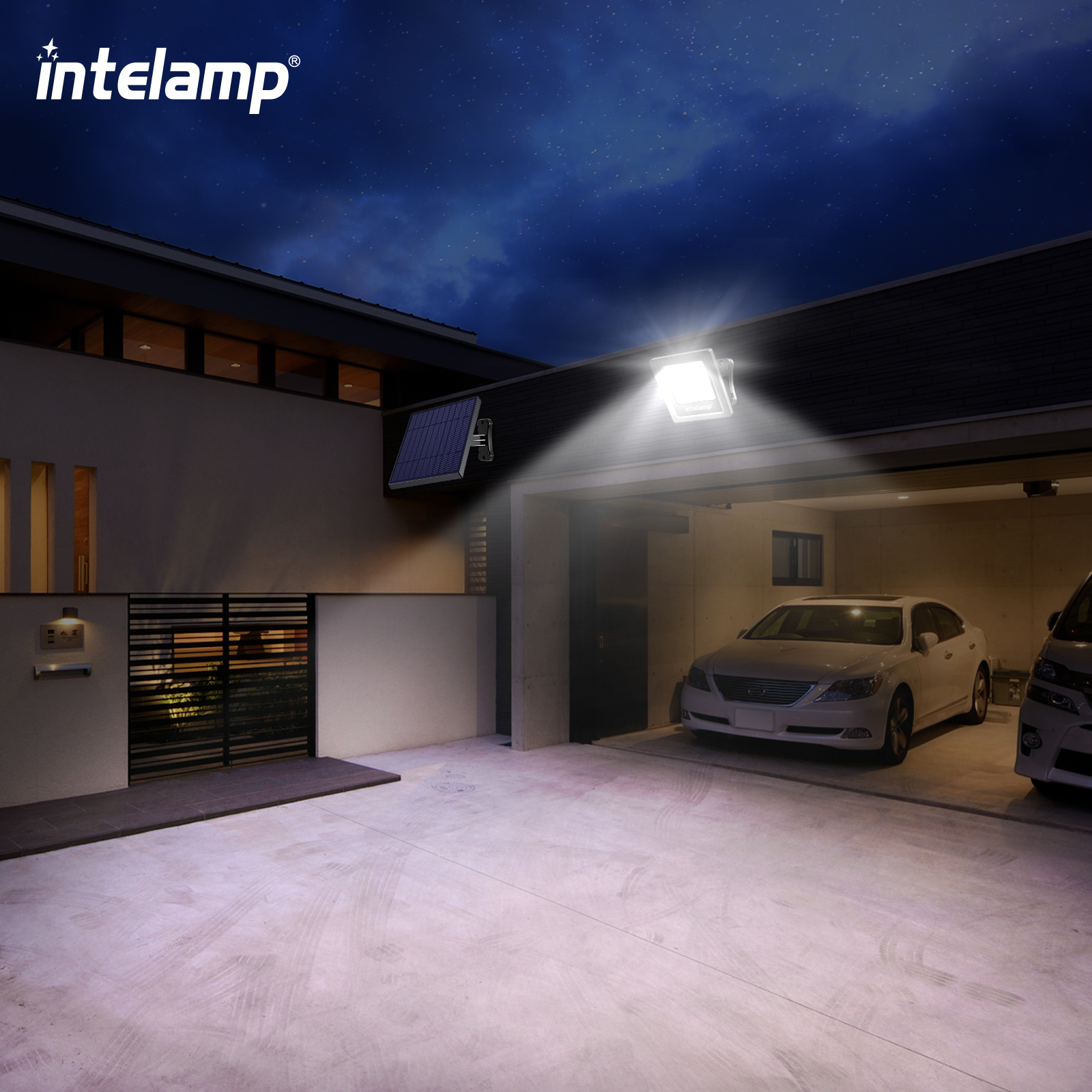 Intelamp Solar Powered Landscape Stake Flood Light LED Waterproof Garden Wall Lamp Outdoor Lights Solar Spotlights