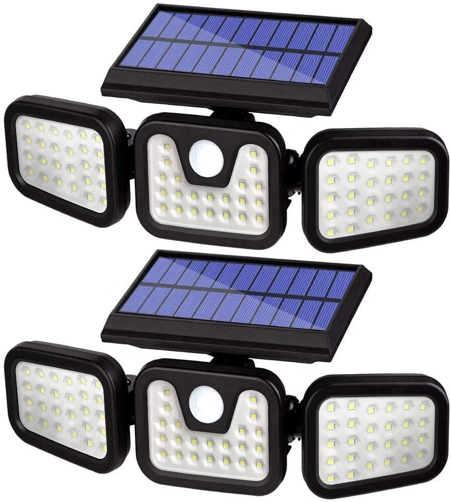 Solar Motion Sensor LED Flood Light 3-Head Waterproof Outdoor Security Lamp