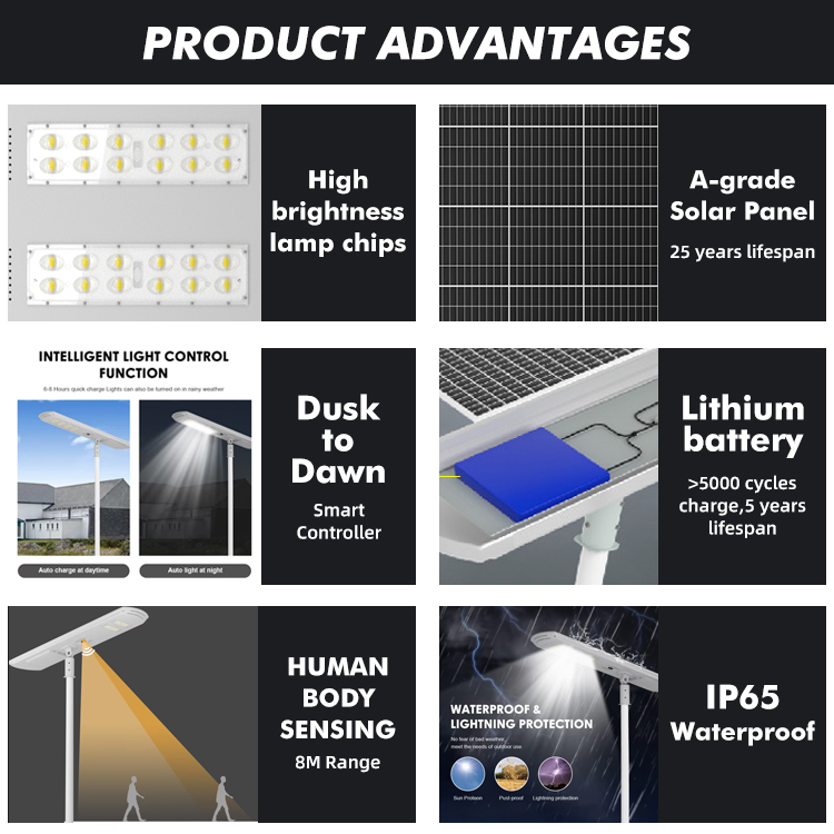 AORUITAI Ip65 Waterproof Outdoor Road Time Control 120w 180w 240w 300w All In One Integrated Solar Led Street Light