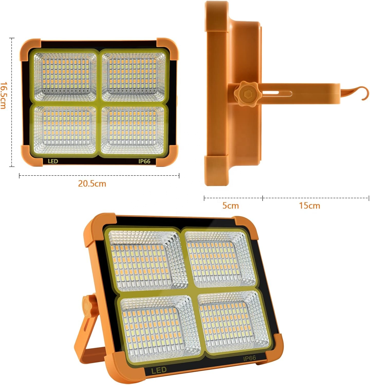 Portable 300W Solar Rechargeable LED Flood Light Super Bright IP66 Mobile Power Warning Light for Outdoor Camping Plastic Lamp