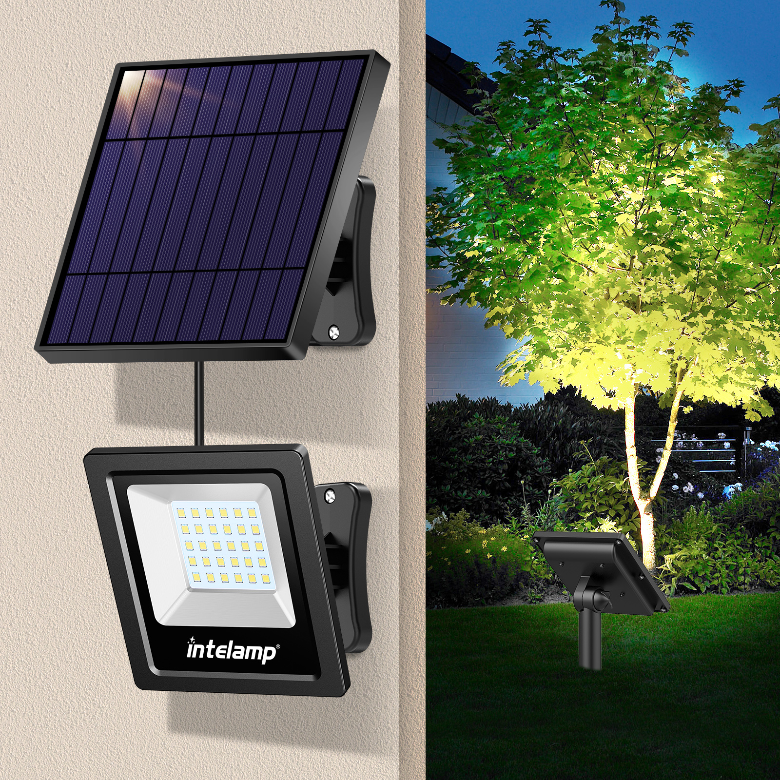 Intelamp Solar Powered Landscape Stake Flood Light LED Waterproof Garden Wall Lamp Outdoor Lights Solar Spotlights
