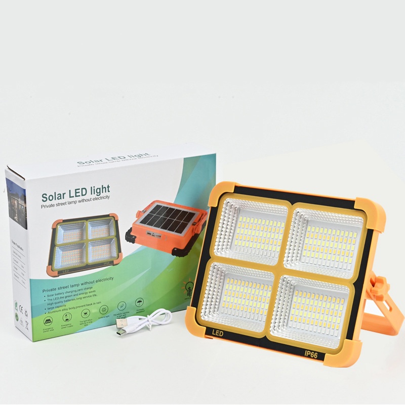 Solar-powered LED IP66 Portable Rechargeable Floodlight Outdoor Camping Light High-power Ultra-bright Emergency Lighting