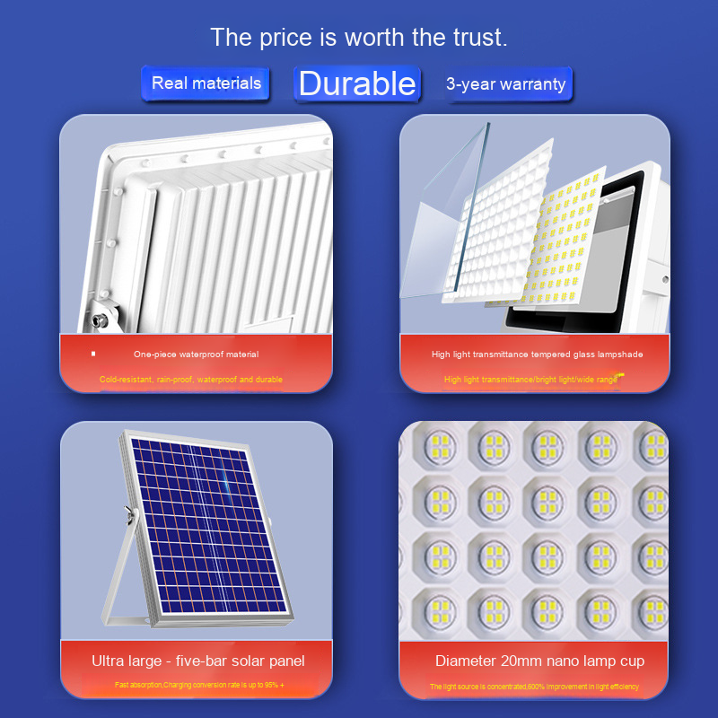High Quality IP67 Waterproof Construction Site Landscape LED Outdoor Floodlight Solar Safety Wall Light 60-300W