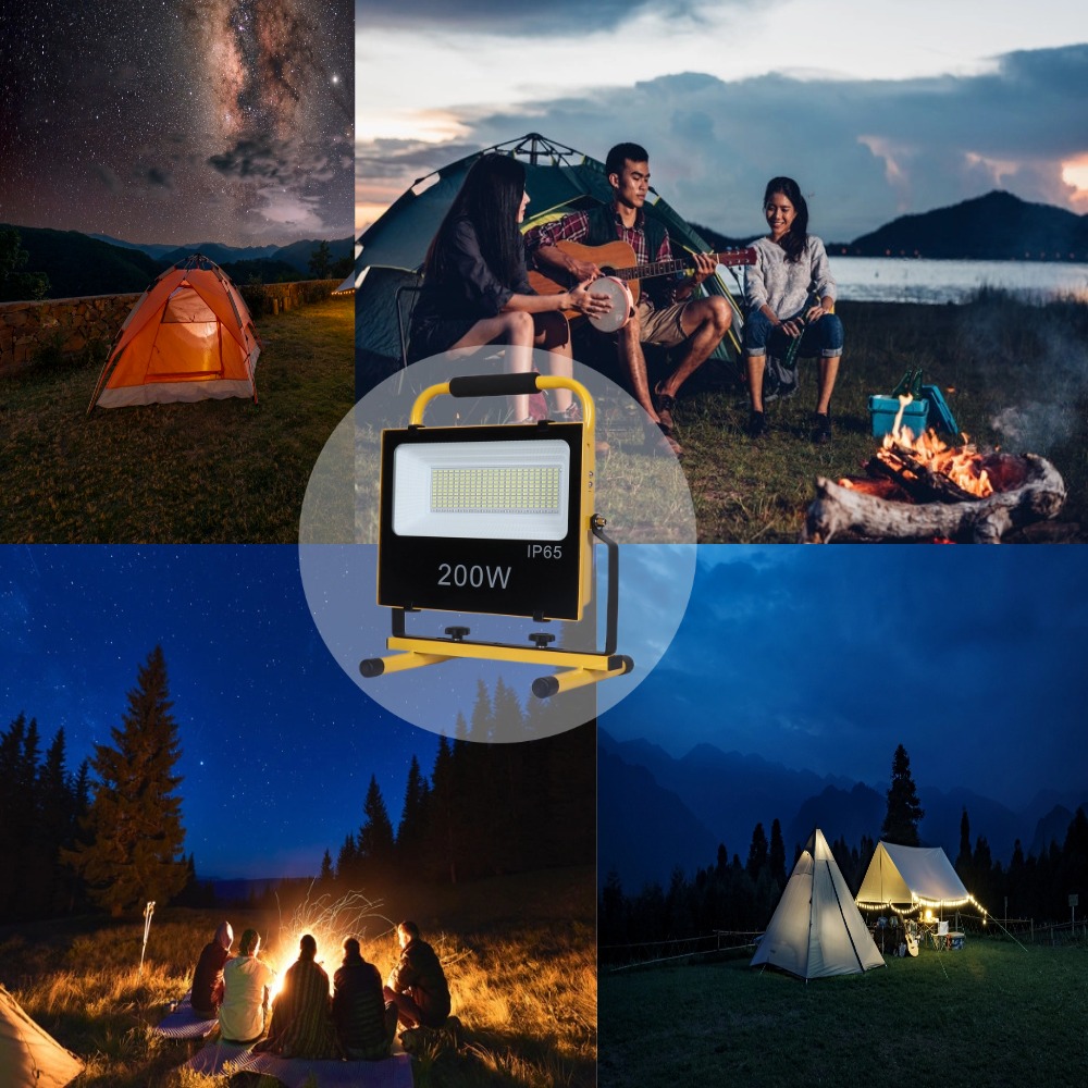 Convenient and Bright 200W LED Solar Floodlight LED Work Light Emergency Portable Rechargeable Floodlight Camping Venue Light