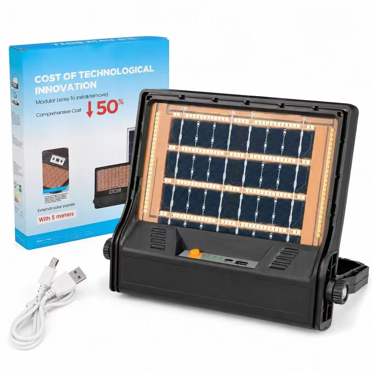 Factory Wholesale Portable Work Light Durable Rechargeable IP65 200W Solar Charging ABS Materials Emergency Flood Light
