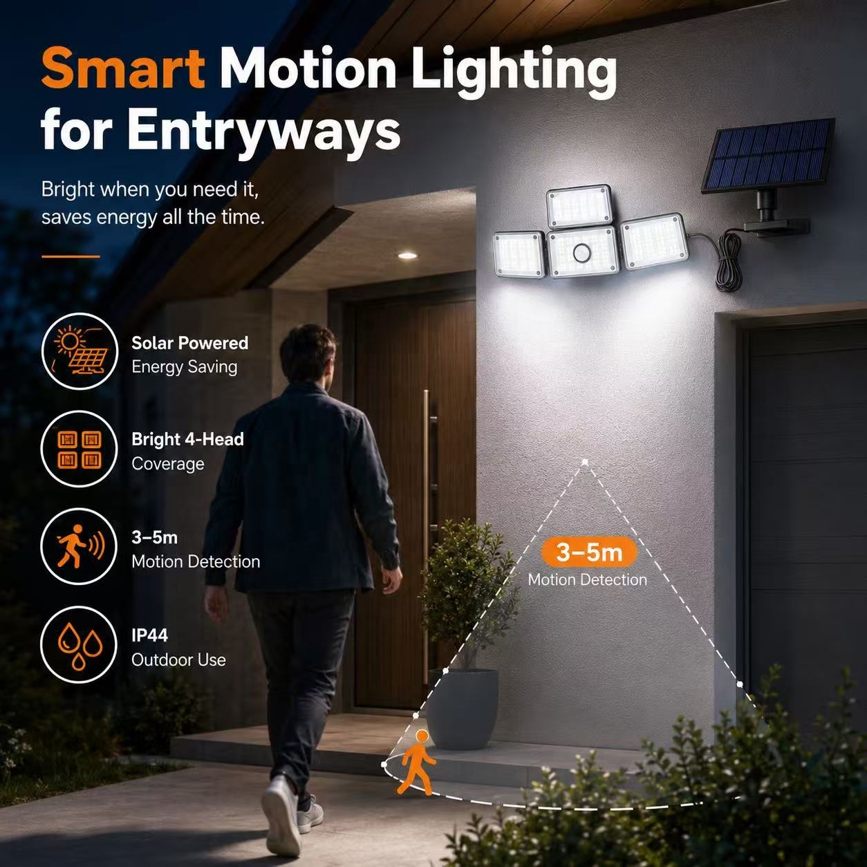 Wall Lamp Powered Garden Lights Solar Flood Led 4 Head Outdoor Yard Decor Garage Light With Remote Control Security Flood
