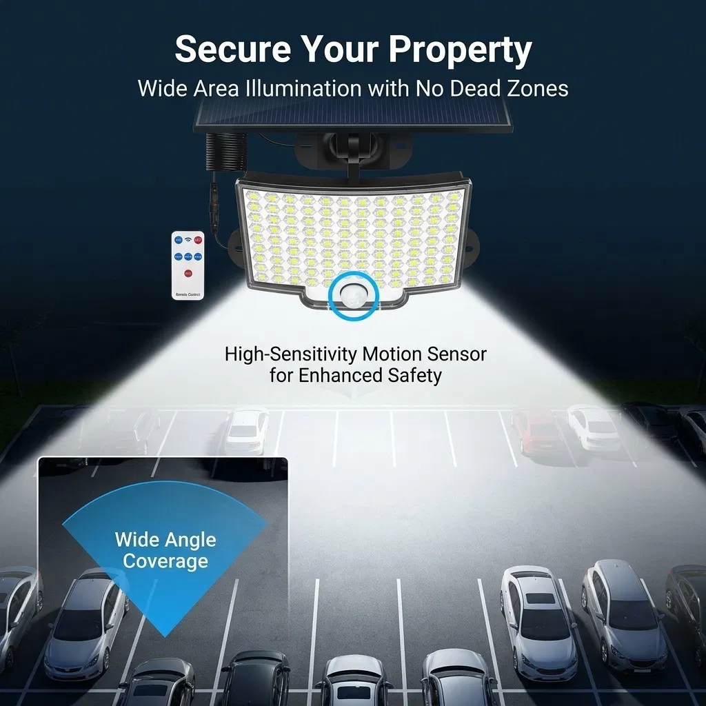 Solar Powered Motion Sensor Security Flood Light, Ultra Wide Angle with