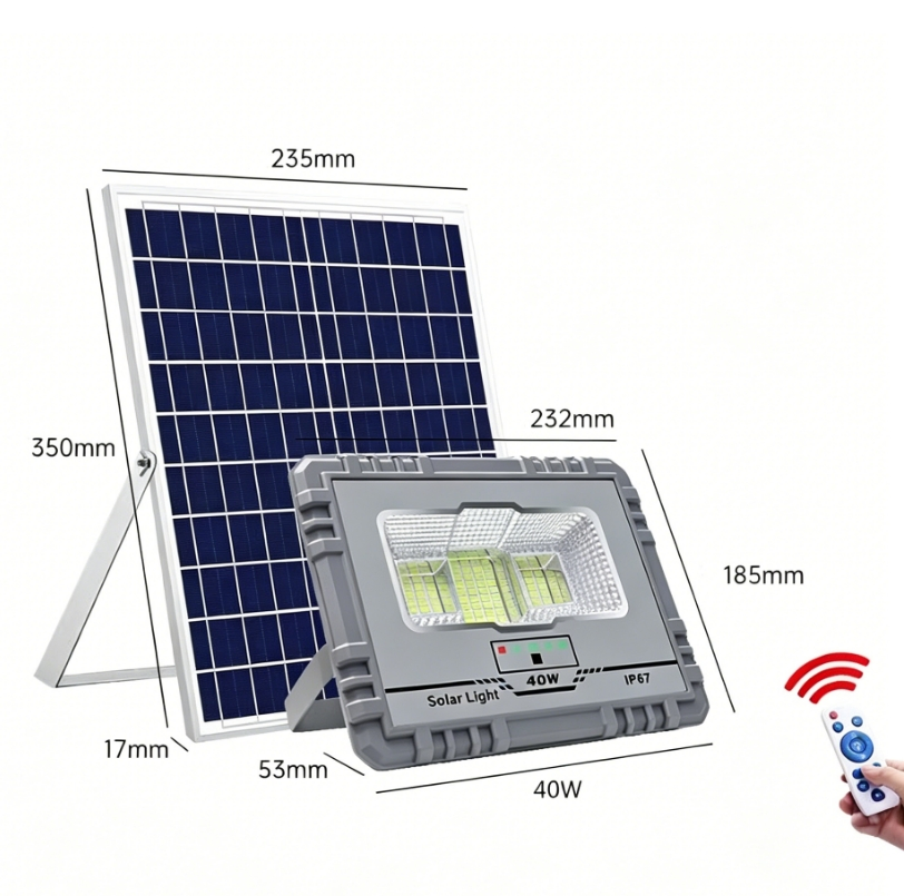 40W Die-Cast Aluminum Housing Split Solar Flood Light Separated Solar Charging Panel Energy Saving Auto Light for Garden Entrance Parking Lot Security Use