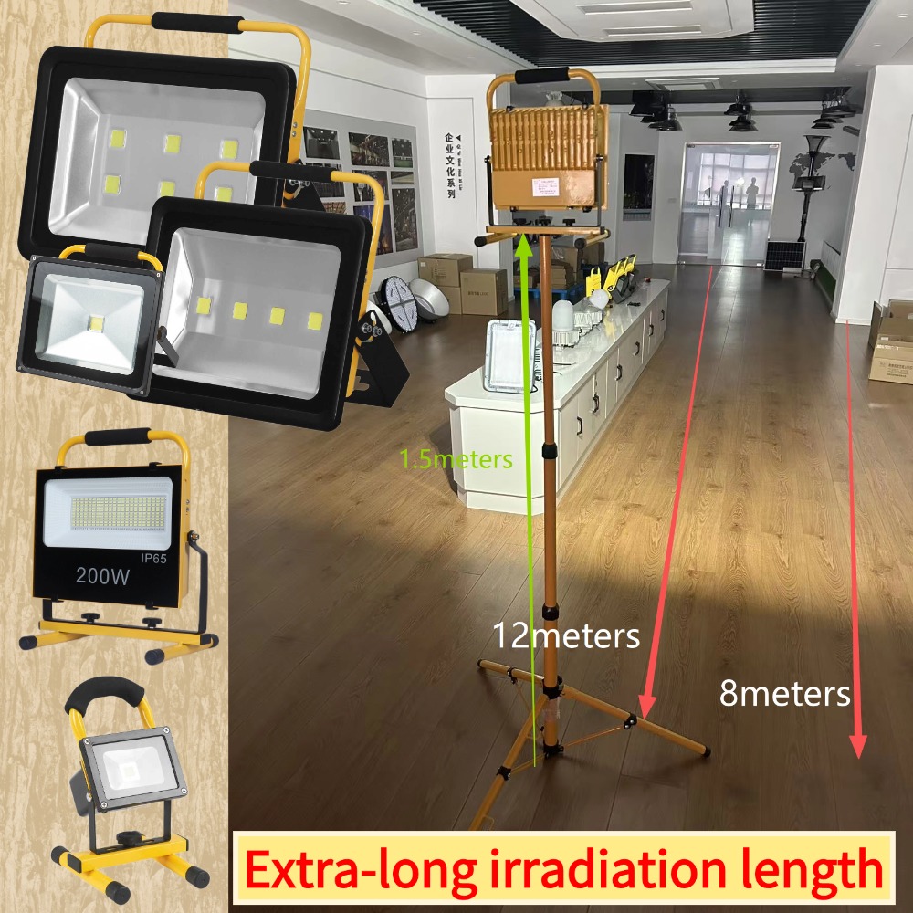 Convenient and Bright 200W LED Solar Floodlight LED Work Light Emergency Portable Rechargeable Floodlight Camping Venue Light