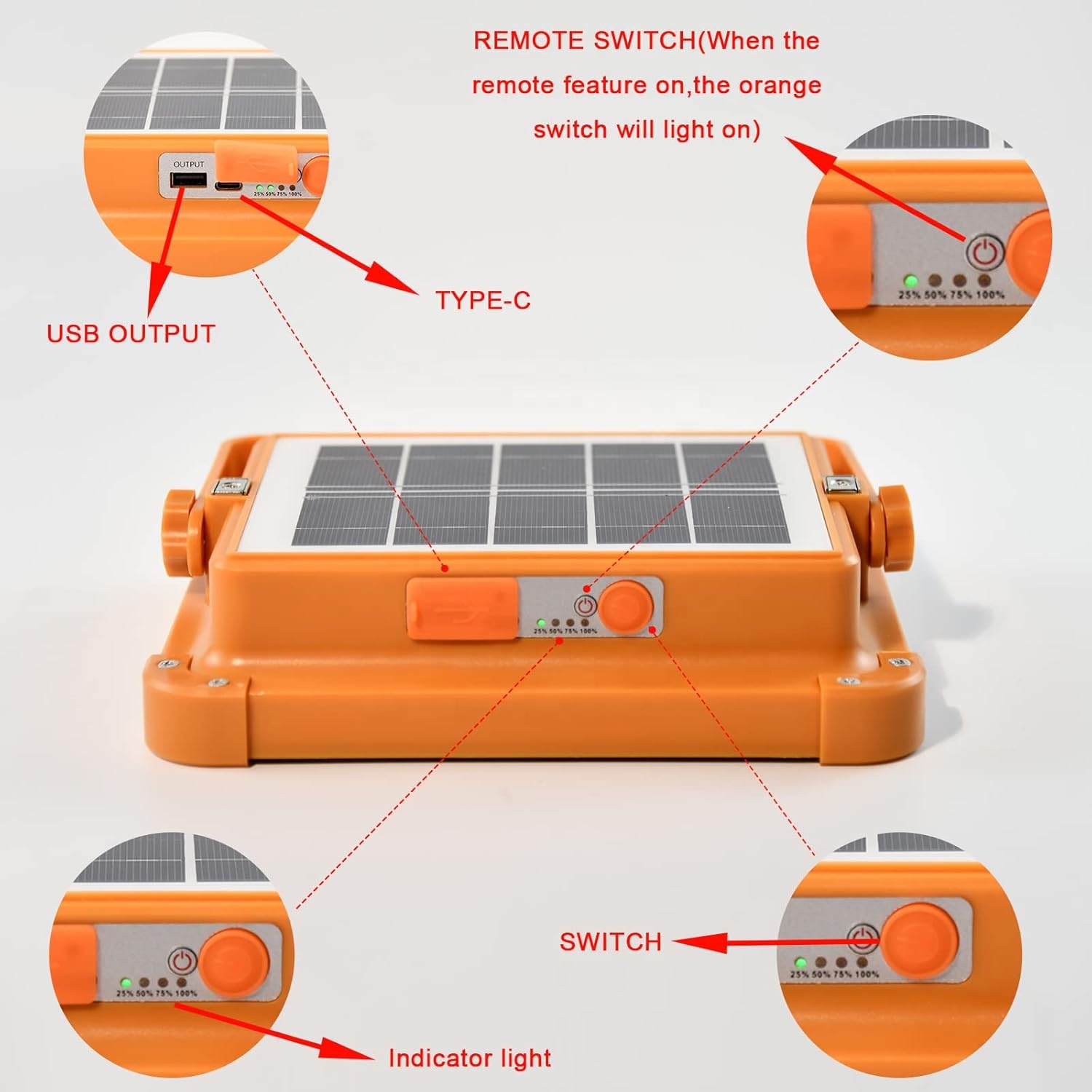 Portable 300W Solar Rechargeable LED Flood Light Super Bright IP66 Mobile Power Warning Light for Outdoor Camping Plastic Lamp