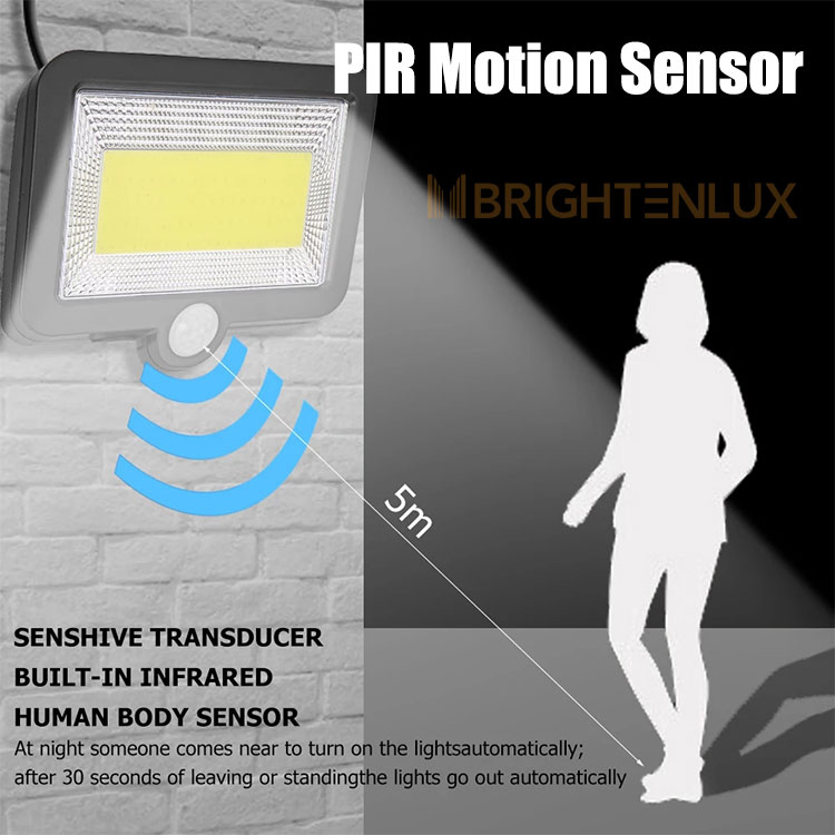 Brightenlux Waterproof Garage Courtyard Garden Security Flood Light PIR Outdoor COB Motion Sensor Solar LED Garden Lamp
