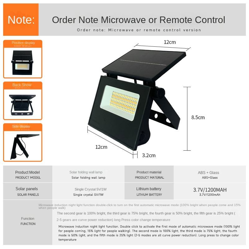 50W LED Solar Flood Light Foldable Design IP65 Rating Outdoor Use ABS Glass Construction Warm White Adjustable Beam Angle