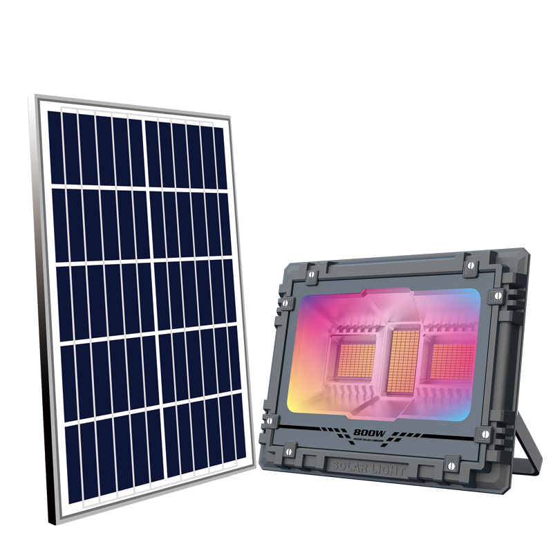 Outdoor RGB 60W-800W LED Solar Flood Lights with Remote Control IP67 Rated for Courtyard Garden &amp; Hotel