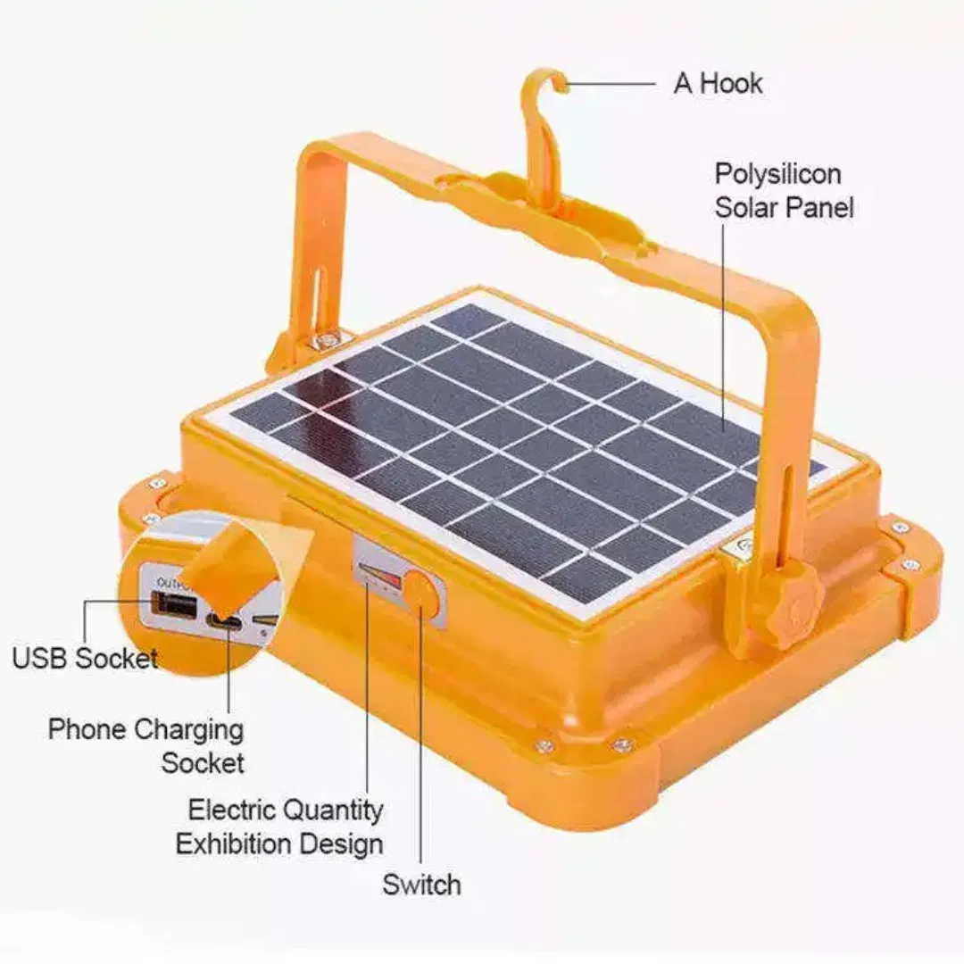 IP65 High Power Solar Rechargeable LED Floodlight for Mechanic Camping Fishing Car Repair Plastic Lamp Body Type-C Charging Solar Panel Power Emergency Light