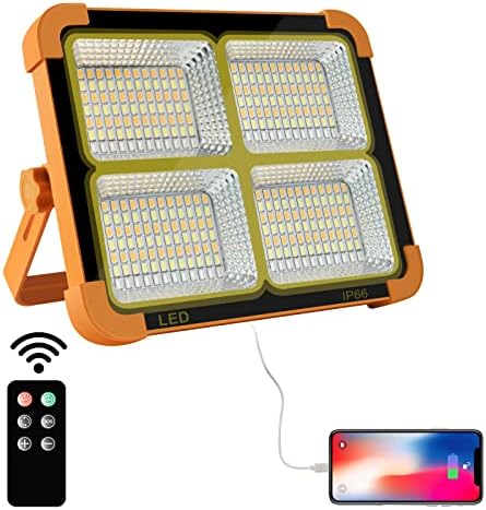 Portable 300W Solar Rechargeable LED Flood Light Super Bright IP66 Mobile Power Warning Light for Outdoor Camping Plastic Lamp