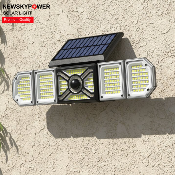 Energy Saving Outdoor Adjustable Angle Solar Flood Wall Light 5LED Module Human Motion Sensor Auto Lighting for Wall Pathway