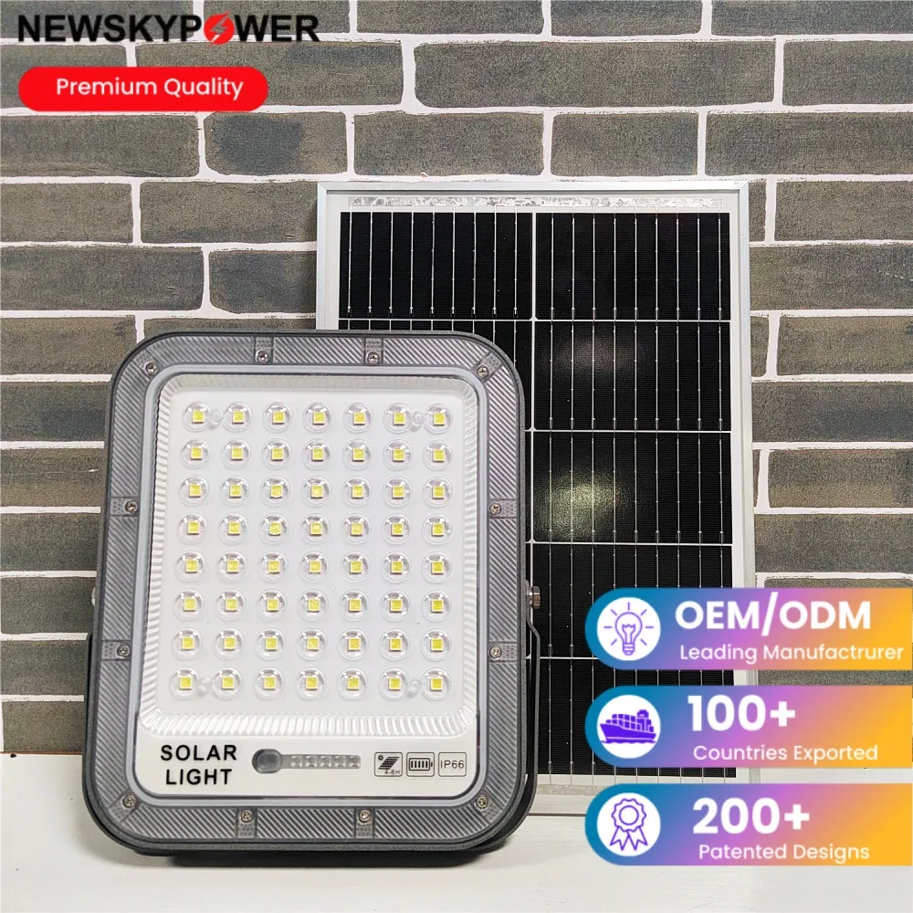 High Efficiency 180lm/W Aluminum IP66 Rechargeable Solar Flood Light Wall Mounted 60W 100W 200W 300W with Adjustable Solar Panel