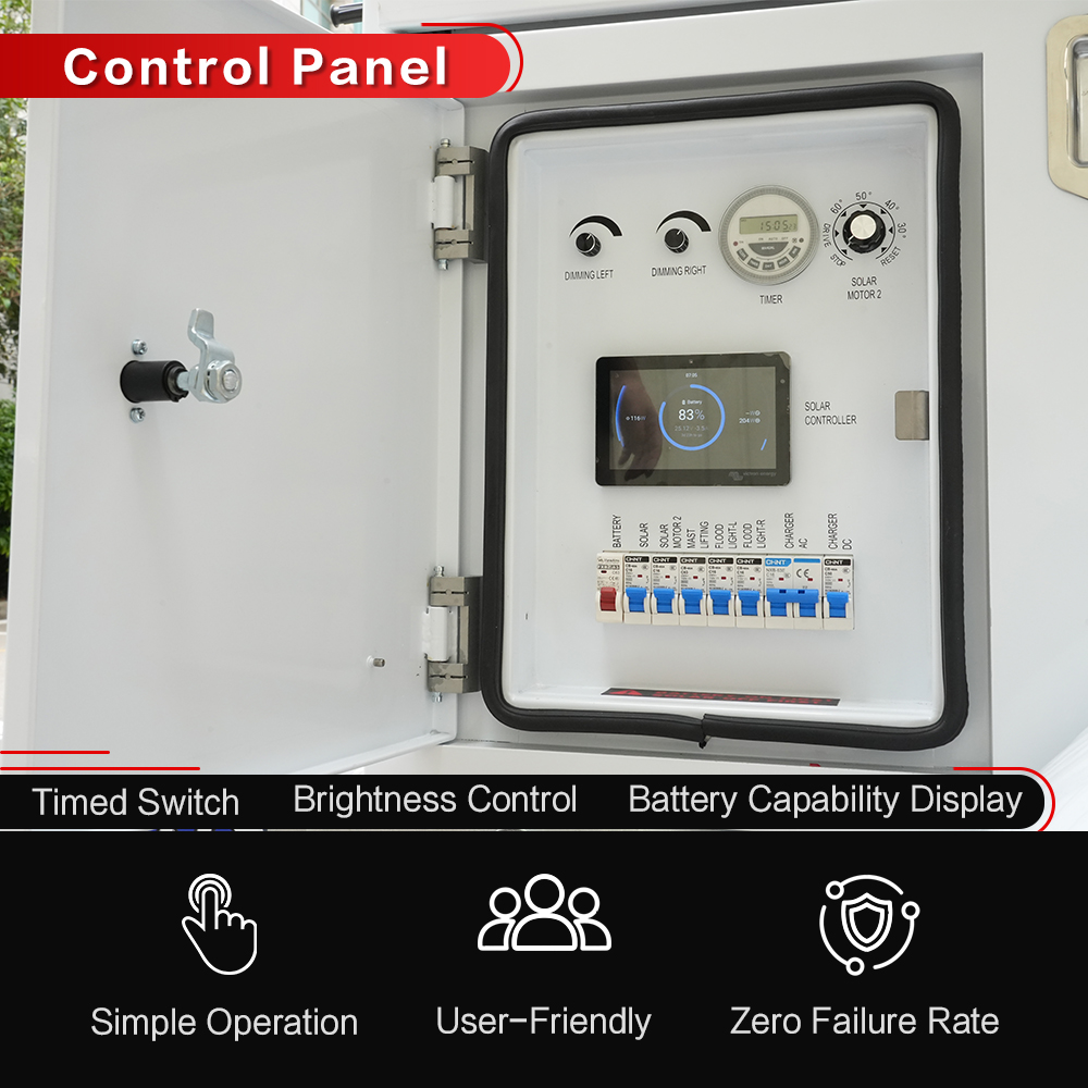 Portable Light Tower 4*100W LED Flood Lights Mobile Solar Light Trailer IP65 Rating 350 Beam Angle for Parking Lot Security