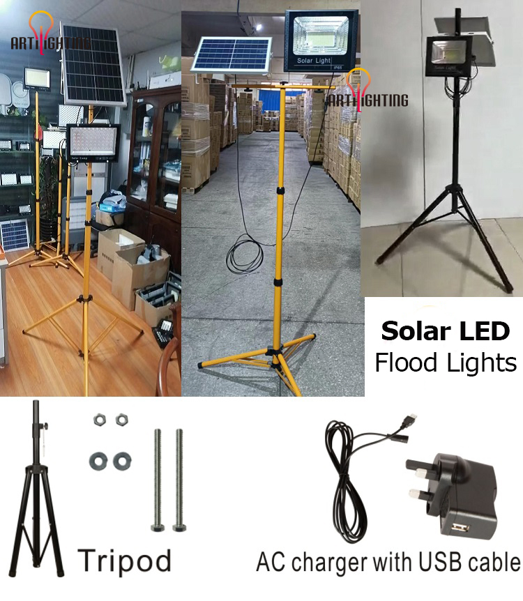 Outdoor Automatic Solar Flood Light Solar Rechargeable Spotlights with Phone Charger