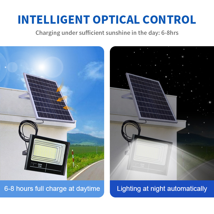 KCD Industrial Motion Sensor 100w 200w 500w 600w 1000w No Wiring 8000 Lumen Solar LED Flood Light Outdoor for Football Field