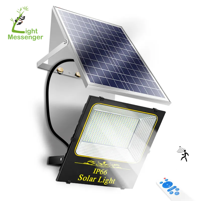 Light Messenger Factory Low Price IP66 Energy Saving Solar Lamp Waterproof 100W Remote Controller Outdoor Parking Lot Garden Courtyard LED Solar Flood Light