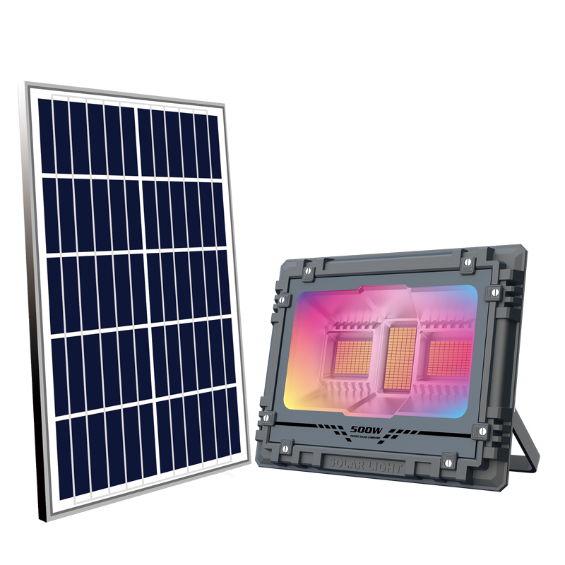 Outdoor RGB 60W-800W LED Solar Flood Lights with Remote Control IP67 Rated for Courtyard Garden &amp; Hotel