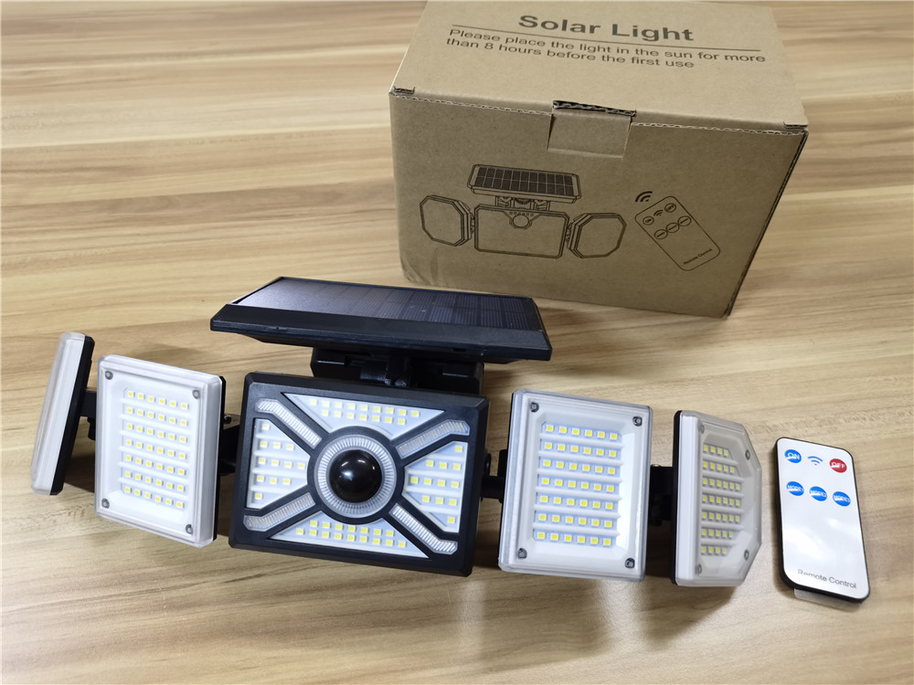 Energy Saving Outdoor Adjustable Angle Solar Flood Wall Light 5LED Module Human Motion Sensor Auto Lighting for Wall Pathway